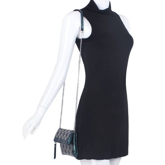 DIONA J WOMEN'S STYLISH STUD DESIGN ZIPPER CROSSBODY BAG COLOR BLACK - Picture 4 of 5